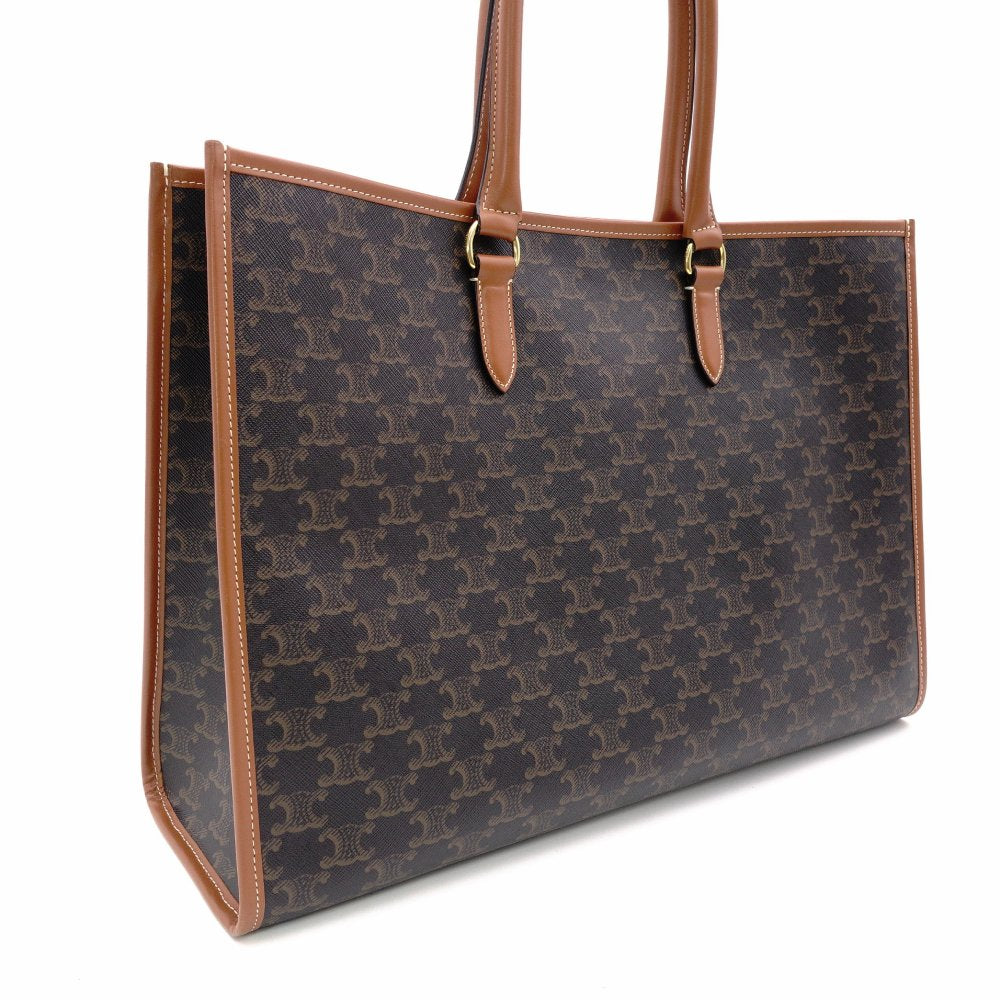 Céline Triomphe Horizontal Cabas Tote Bag Brown PVC Leather Shoulder R8020339