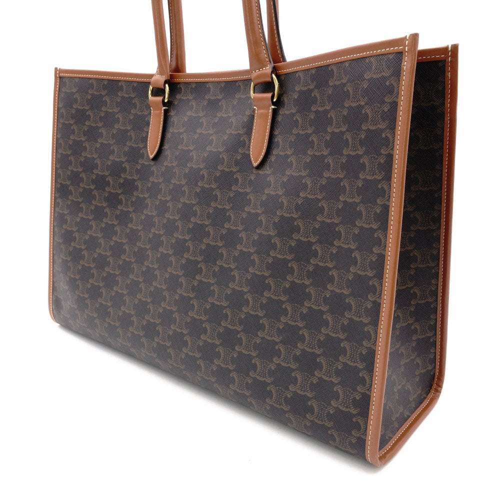 Céline Triomphe Horizontal Cabas Tote Bag Brown PVC Leather Shoulder R8020339