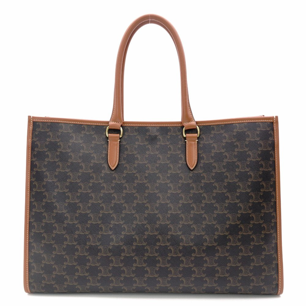 Céline Triomphe Horizontal Cabas Tote Bag Brown PVC Leather Shoulder R8020339