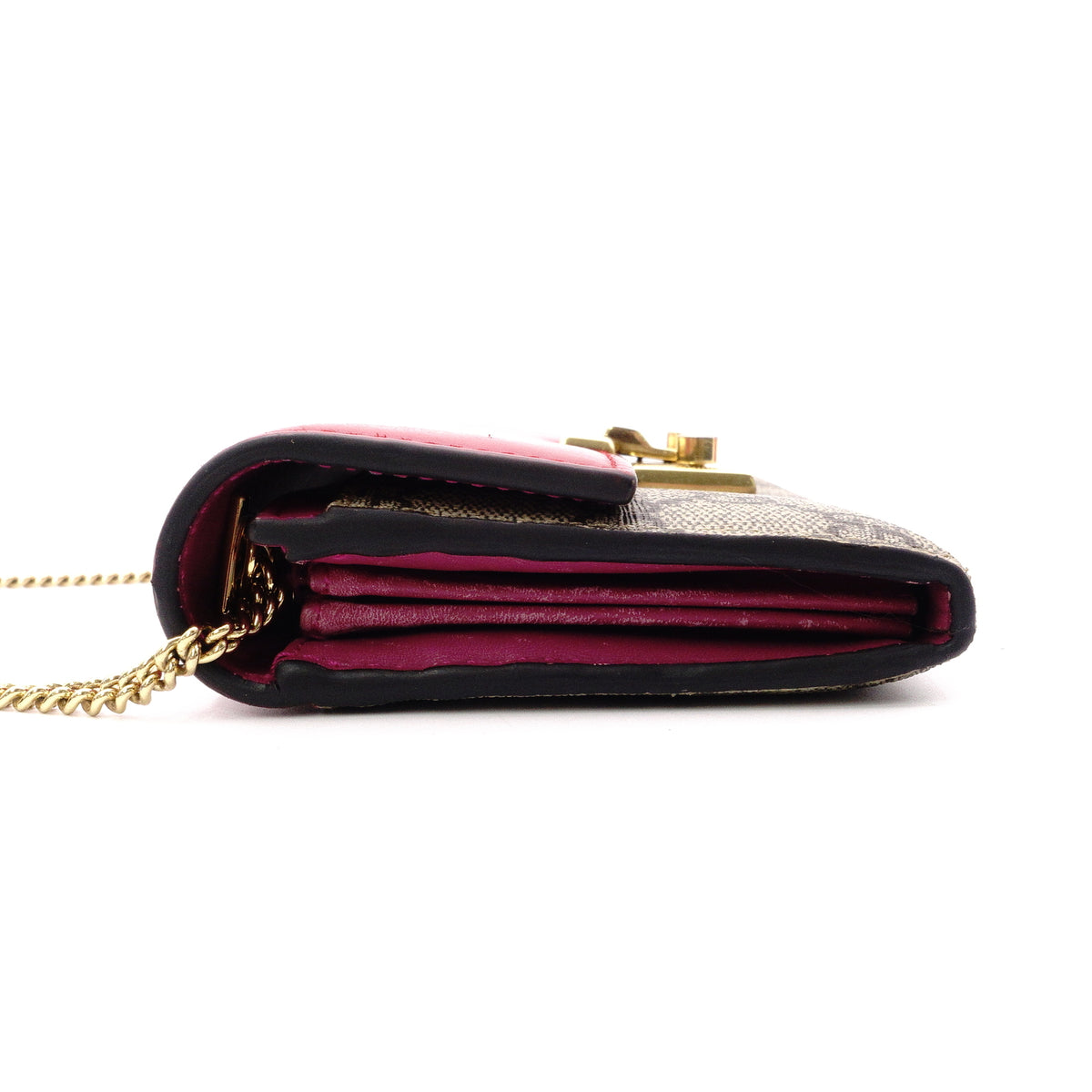 GUCCI HC1980 GG Supreme Wallet Chain, PVC/Leather, Beige, Wallet, Shoulder Strap, Gold Hardware