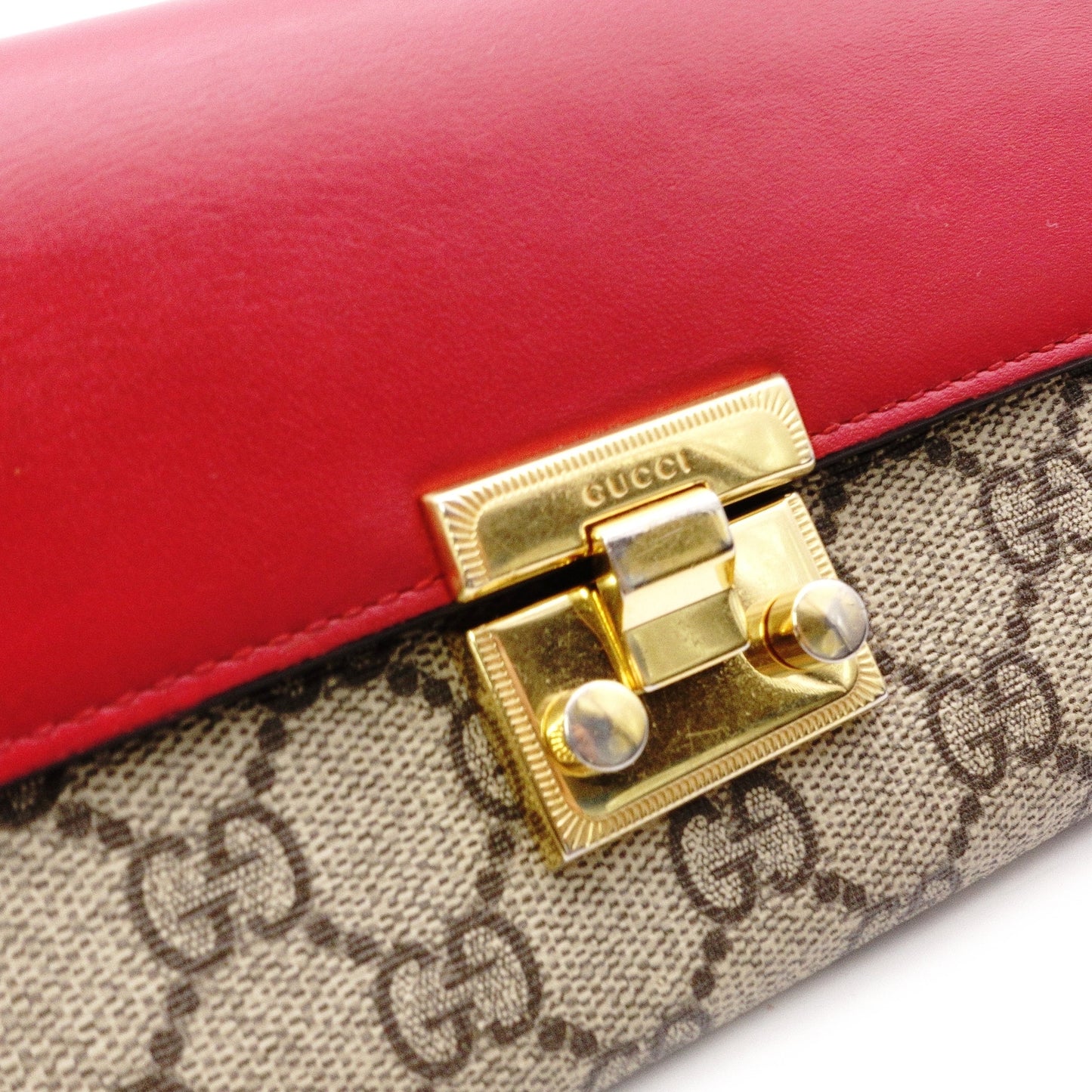GUCCI HC1980 GG Supreme Wallet Chain, PVC/Leather, Beige, Wallet, Shoulder Strap, Gold Hardware