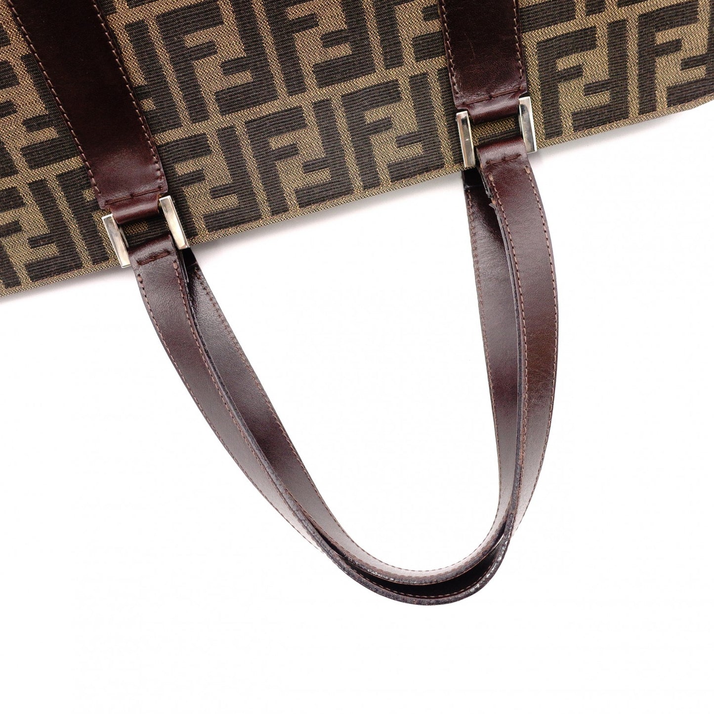 FENDI Zucca Tote Bag, Canvas/Leather, Brown, with FF Logo in Leather