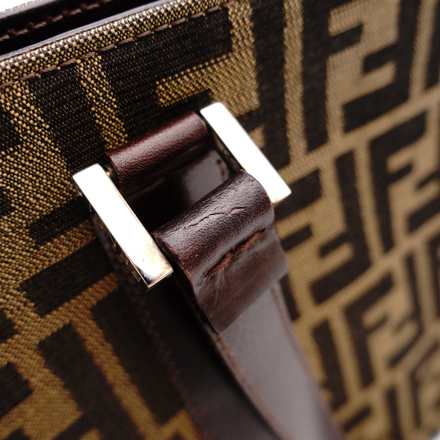 FENDI Zucca Tote Bag, Canvas/Leather, Brown, with FF Logo in Leather