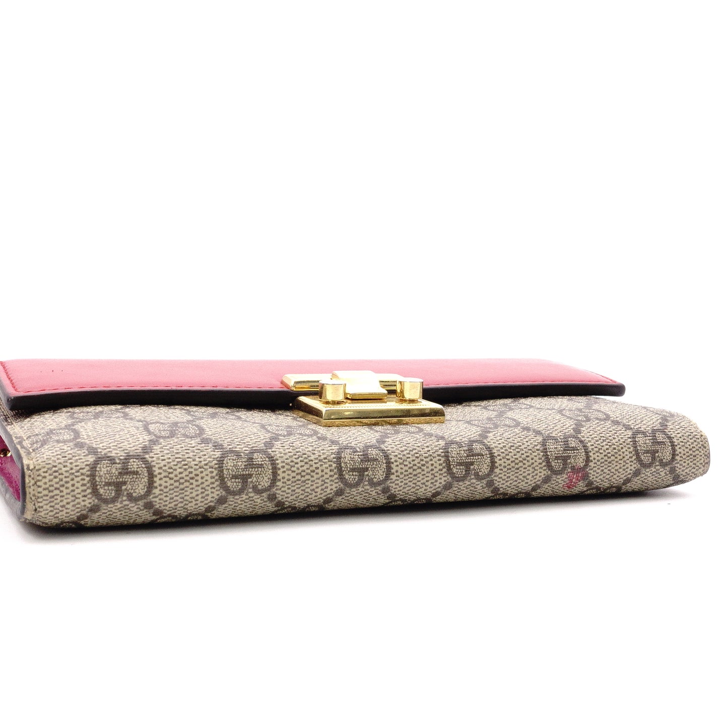 GUCCI HC1980 GG Supreme Wallet Chain, PVC/Leather, Beige, Wallet, Shoulder Strap, Gold Hardware