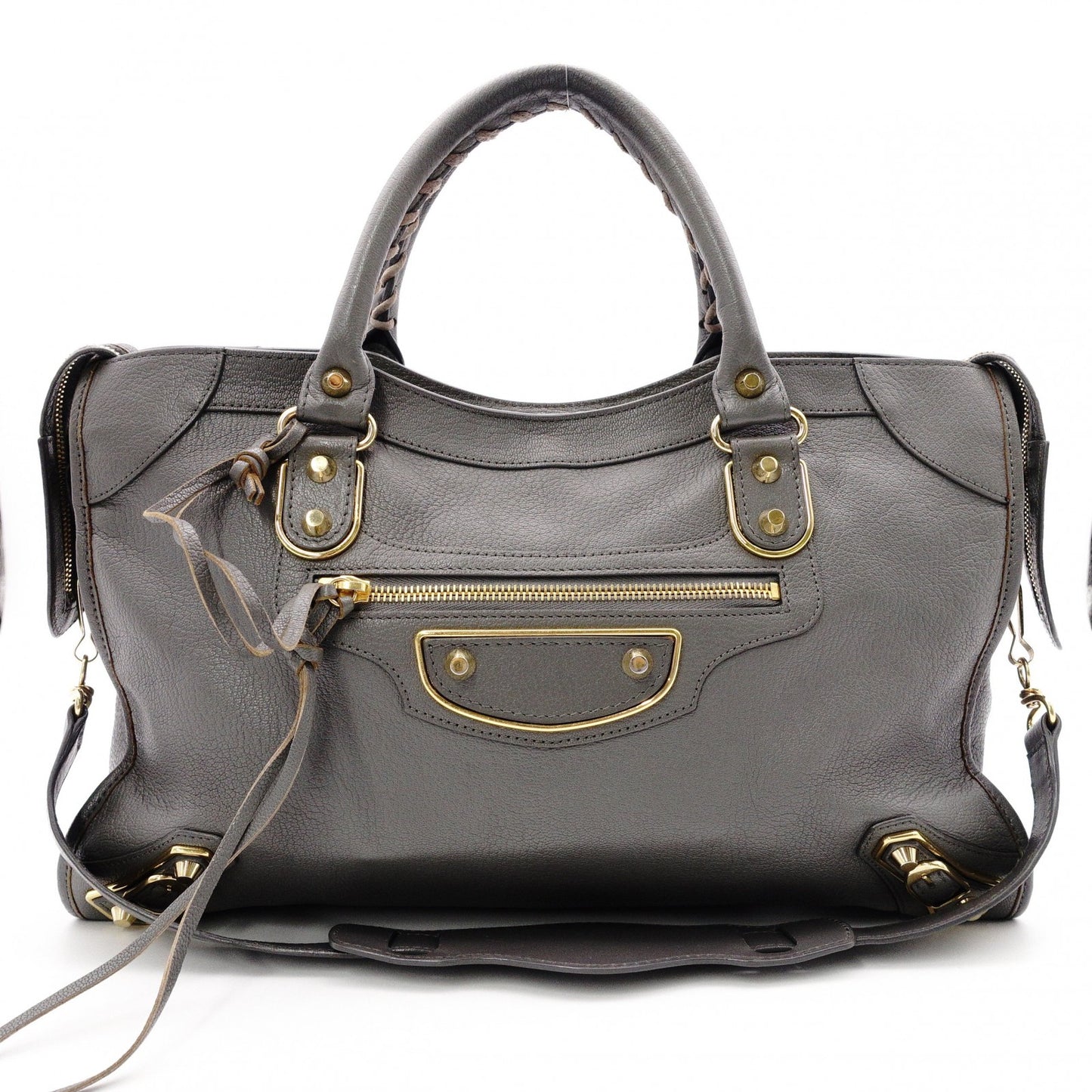 BALENCIAGA Metallic Edge City Handbag, Leather, Gray, 2-Way