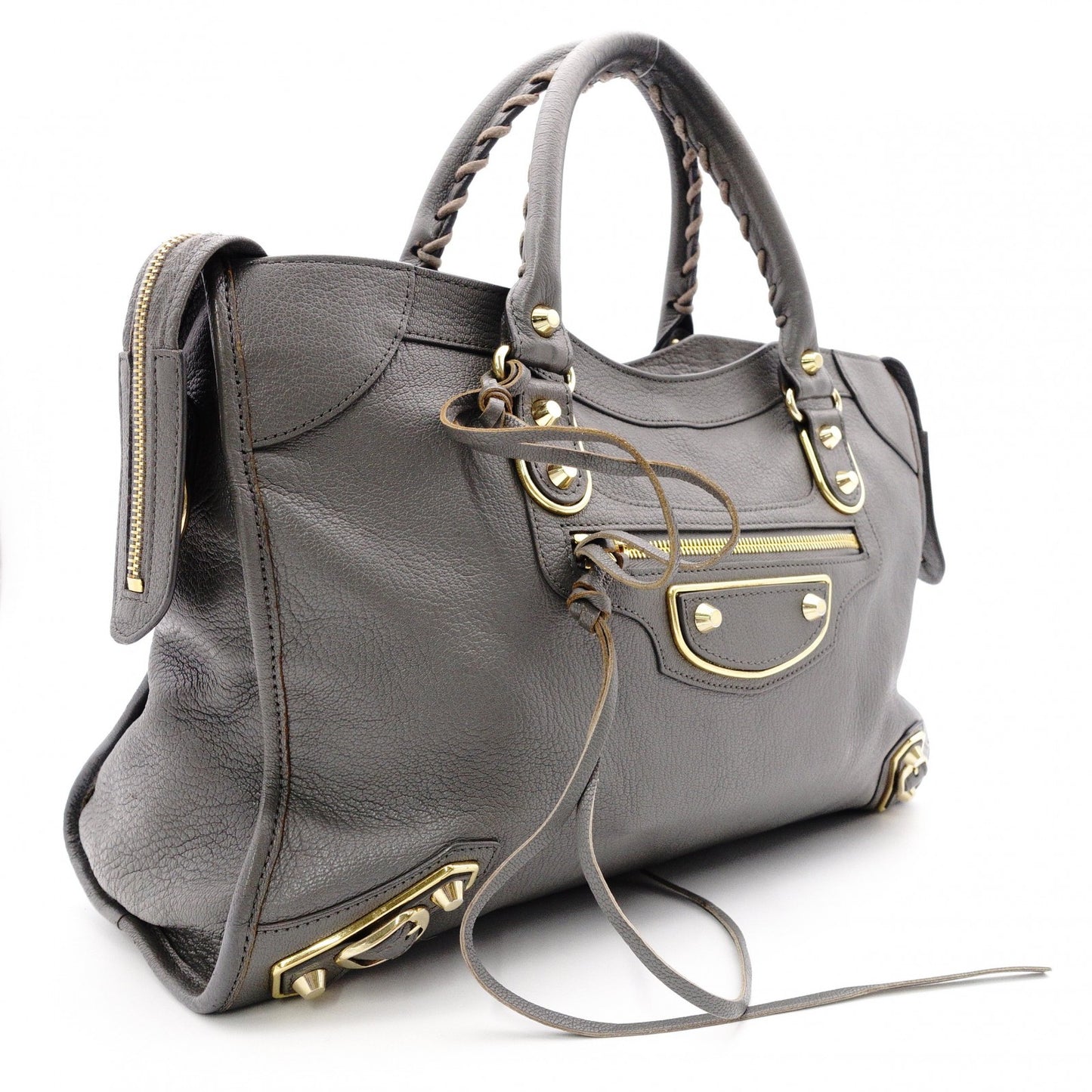 BALENCIAGA Metallic Edge City Handbag, Leather, Gray, 2-Way