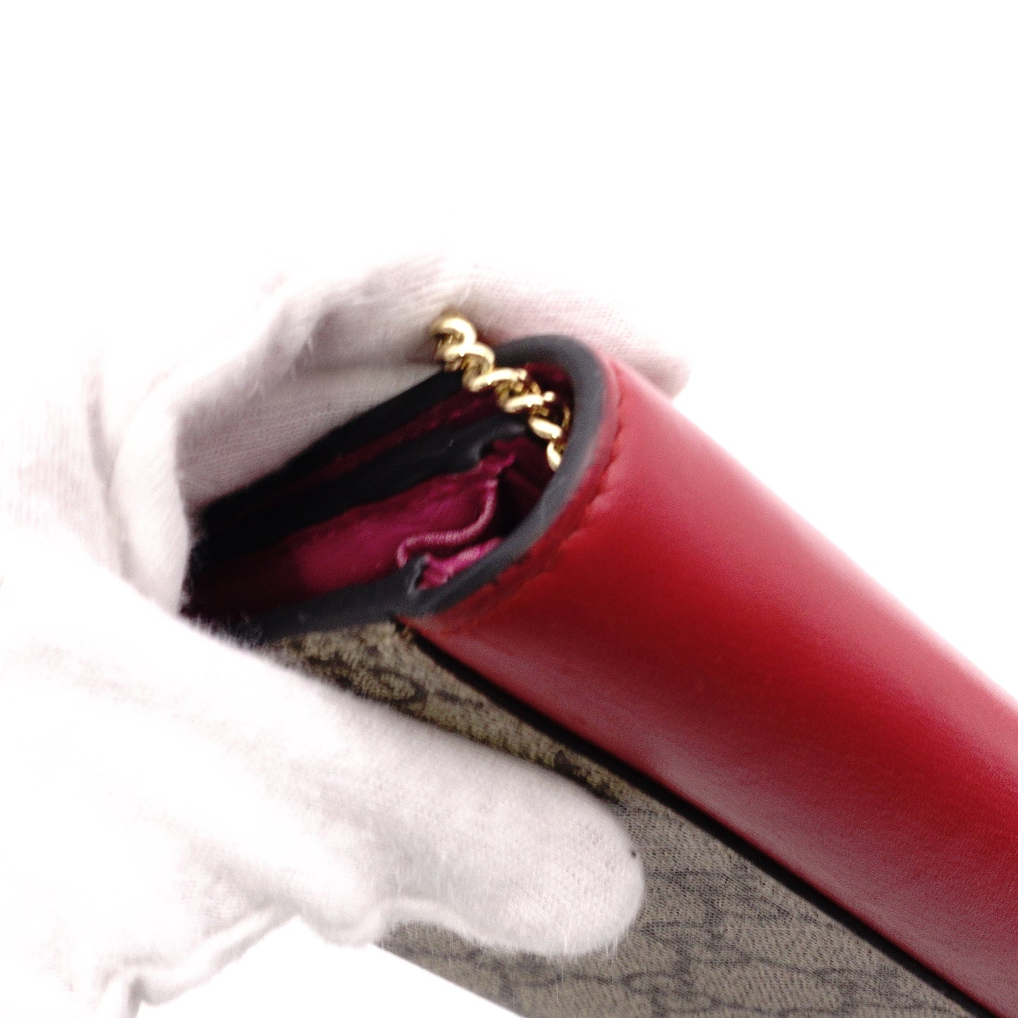 GUCCI HC1980 GG Supreme Wallet Chain, PVC/Leather, Beige, Wallet, Shoulder Strap, Gold Hardware