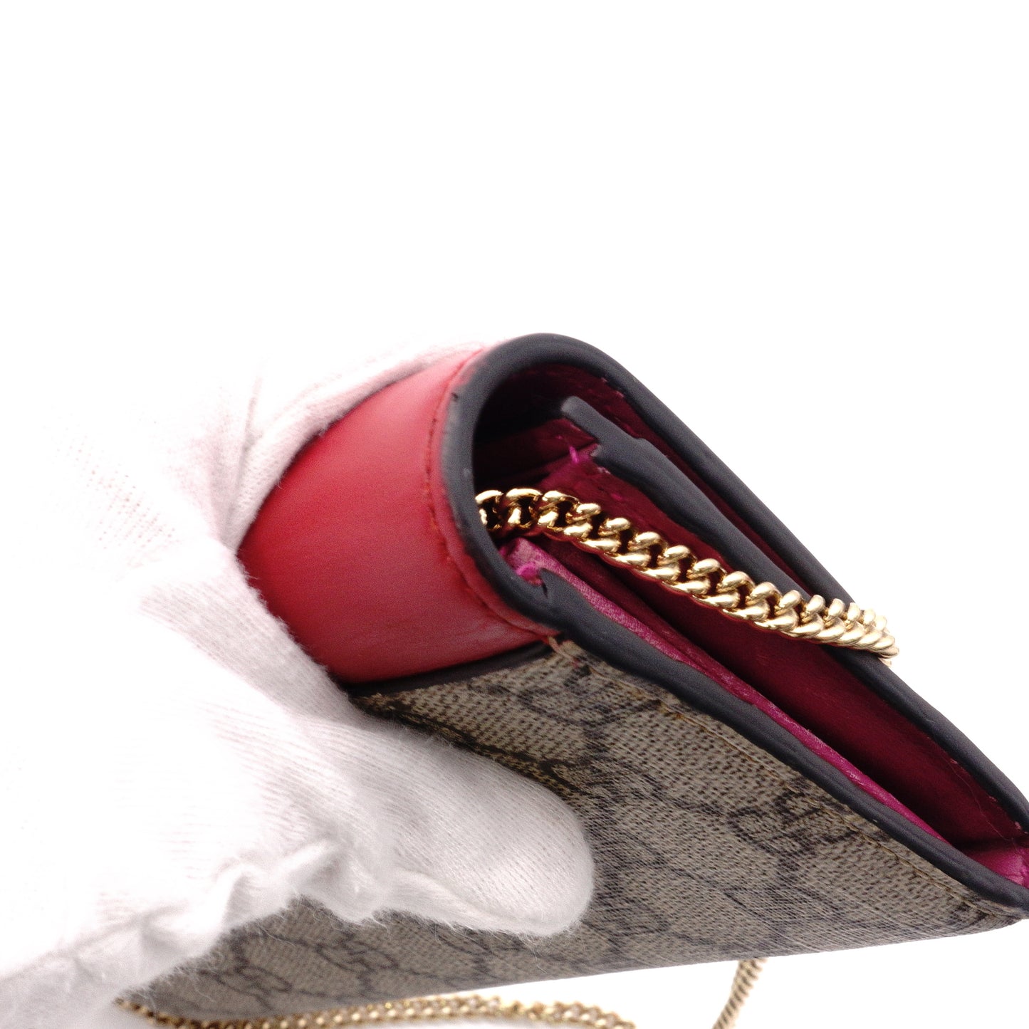 GUCCI HC1980 GG Supreme Wallet Chain, PVC/Leather, Beige, Wallet, Shoulder Strap, Gold Hardware