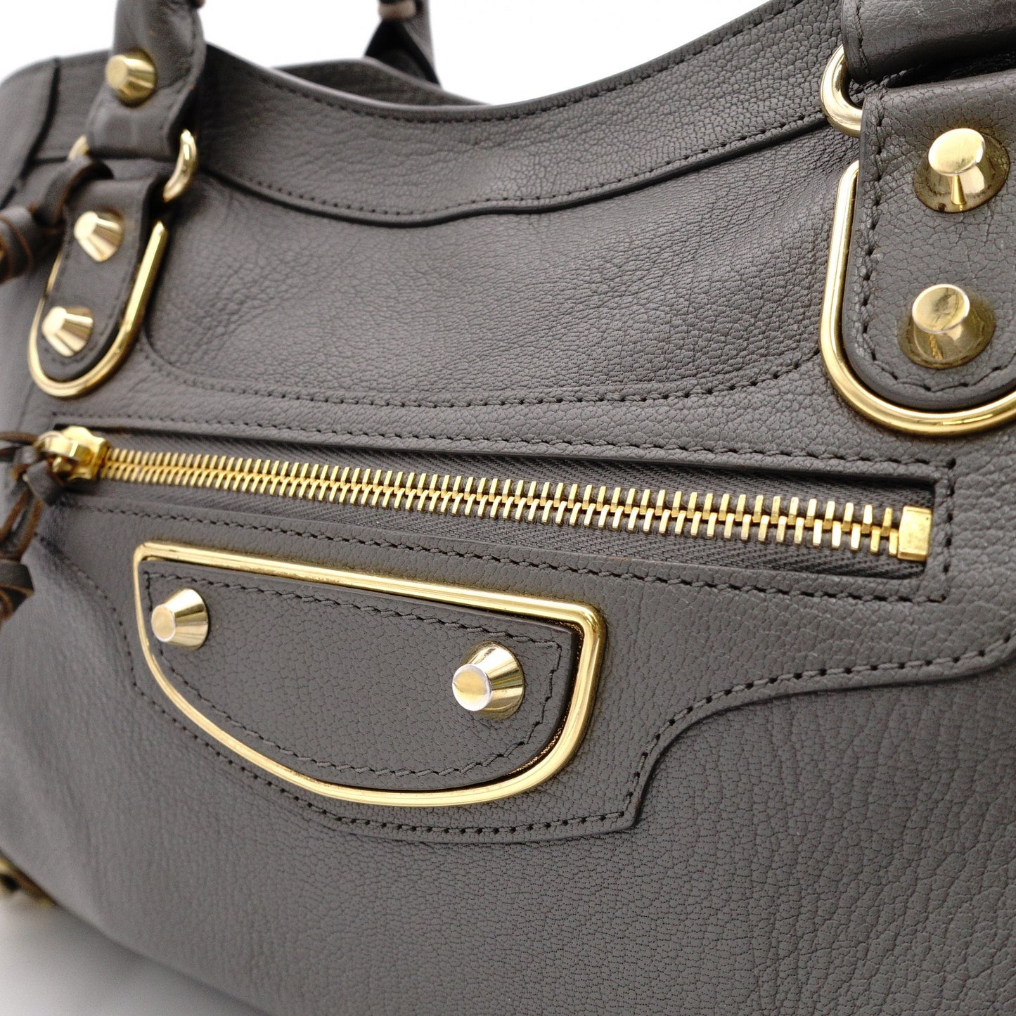 BALENCIAGA Metallic Edge City Handbag, Leather, Gray, 2-Way