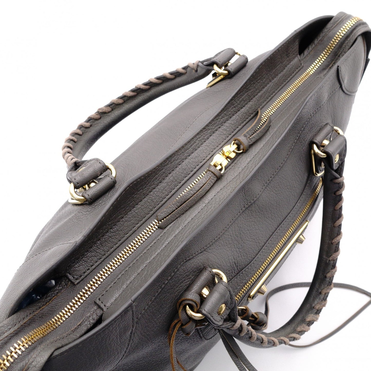 BALENCIAGA Metallic Edge City Handbag, Leather, Gray, 2-Way