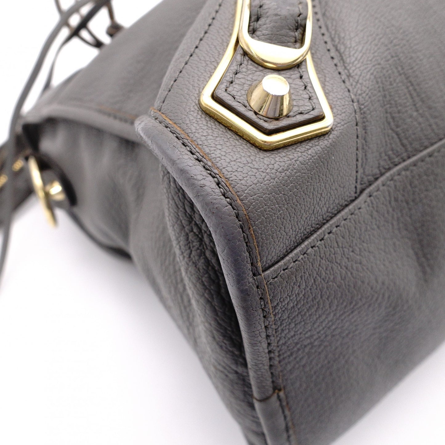 BALENCIAGA Metallic Edge City Handbag, Leather, Gray, 2-Way
