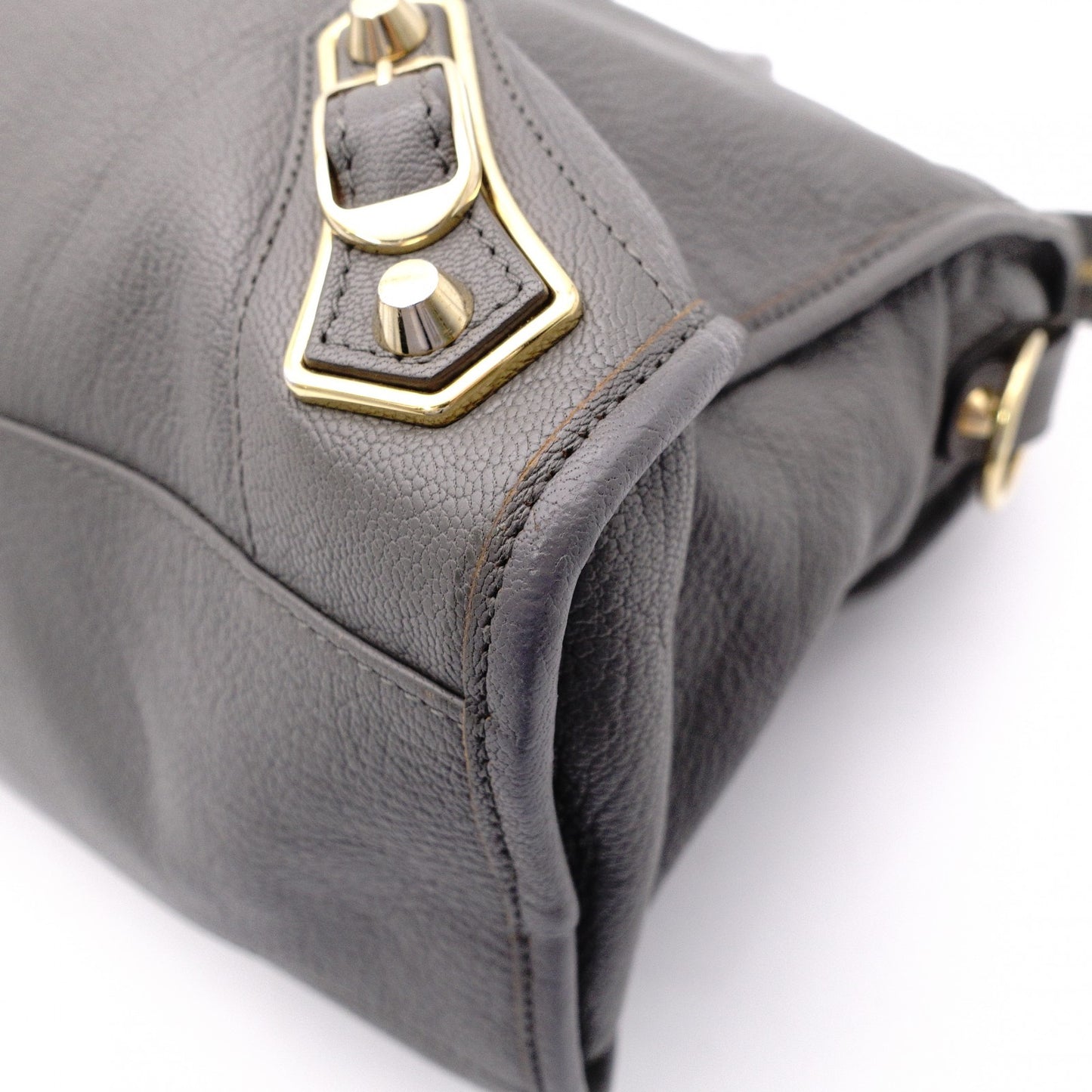 BALENCIAGA Metallic Edge City Handbag, Leather, Gray, 2-Way