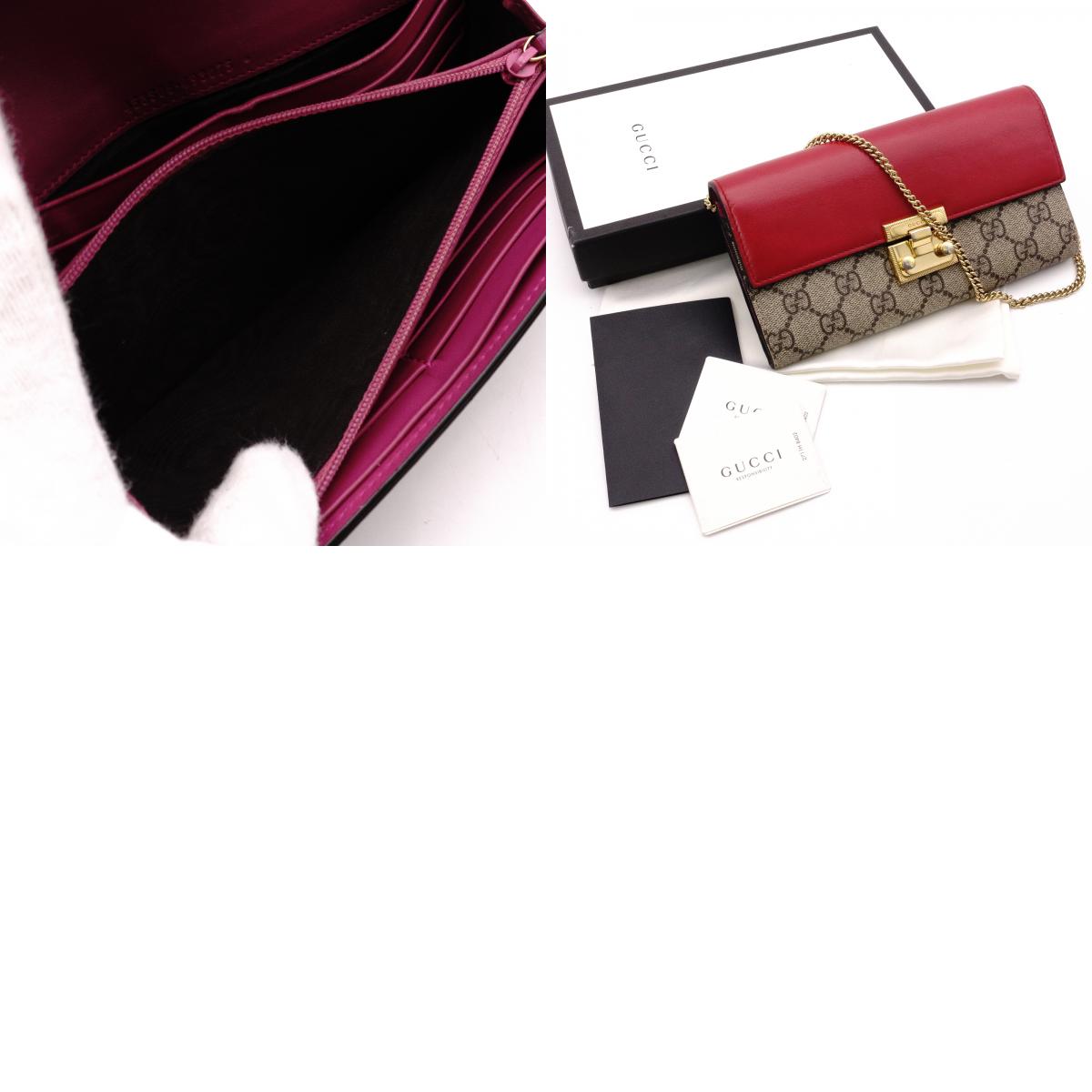 GUCCI HC1980 GG Supreme Wallet Chain, PVC/Leather, Beige, Wallet, Shoulder Strap, Gold Hardware