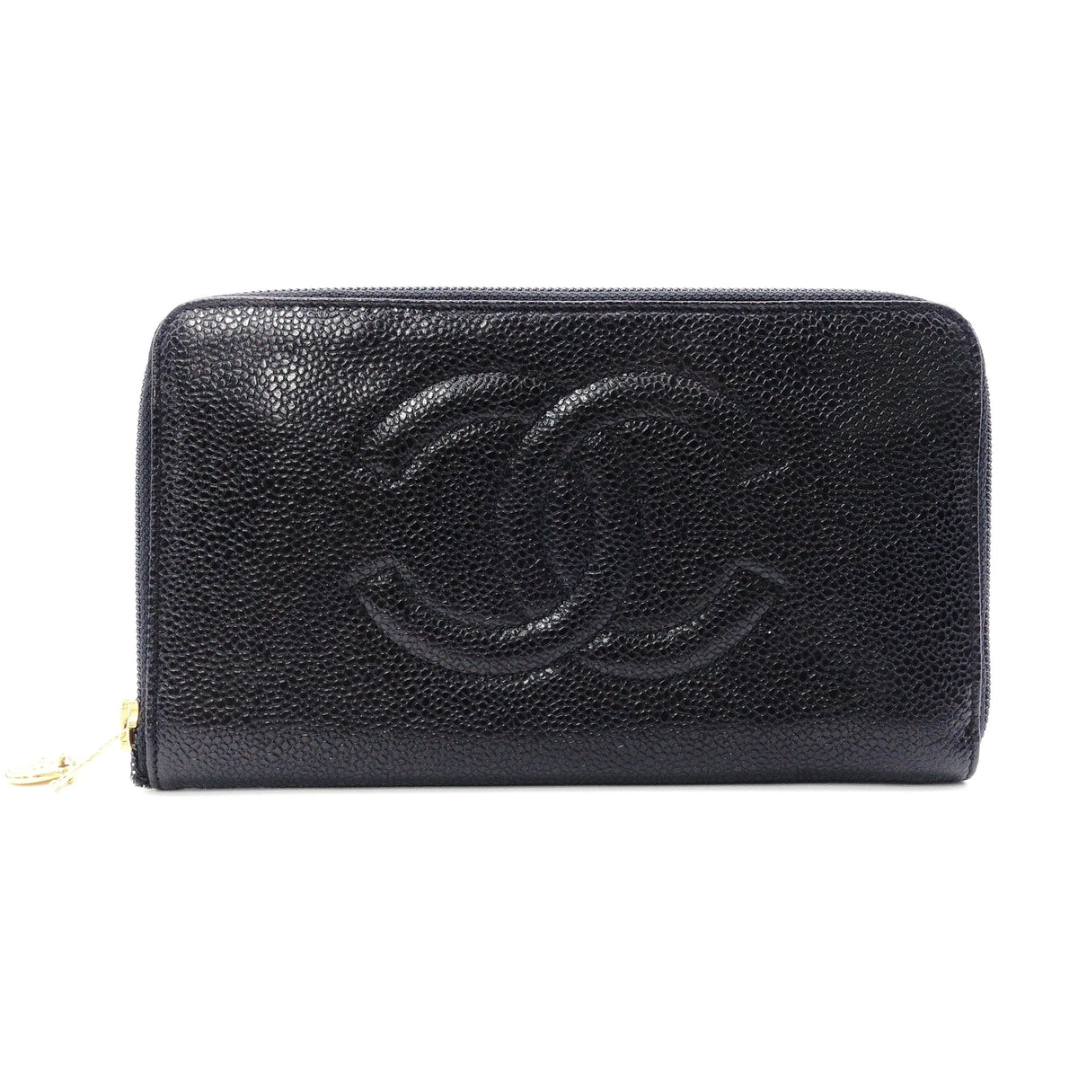 CHANEL シャネル キャビアスキン 長財布 レザー ブラック【中古】 レディース