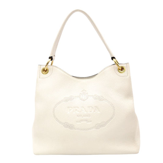 PRADA VITELLO PHOENIX Shoulder Bag White Leather White Logo Gold Hardware Single Shoulder R8020404