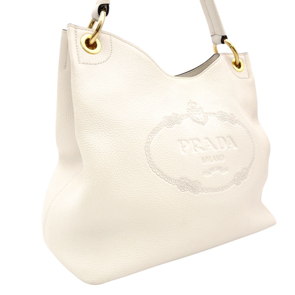 PRADA VITELLO PHOENIX Shoulder Bag White Leather White Logo Gold Hardware Single Shoulder R8020404