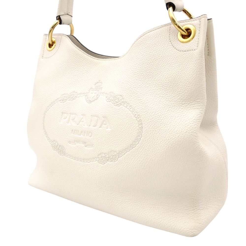 PRADA VITELLO PHOENIX Shoulder Bag White Leather White Logo Gold Hardware Single Shoulder R8020404