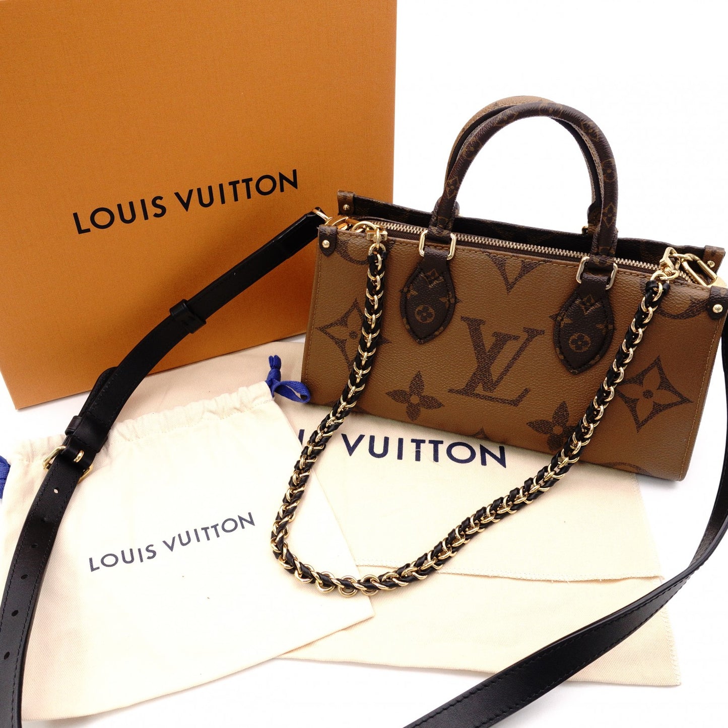 LOUIS VUITTON On the Go EW Monogram Reverse Shoulder Bag (2-Way) in Brown