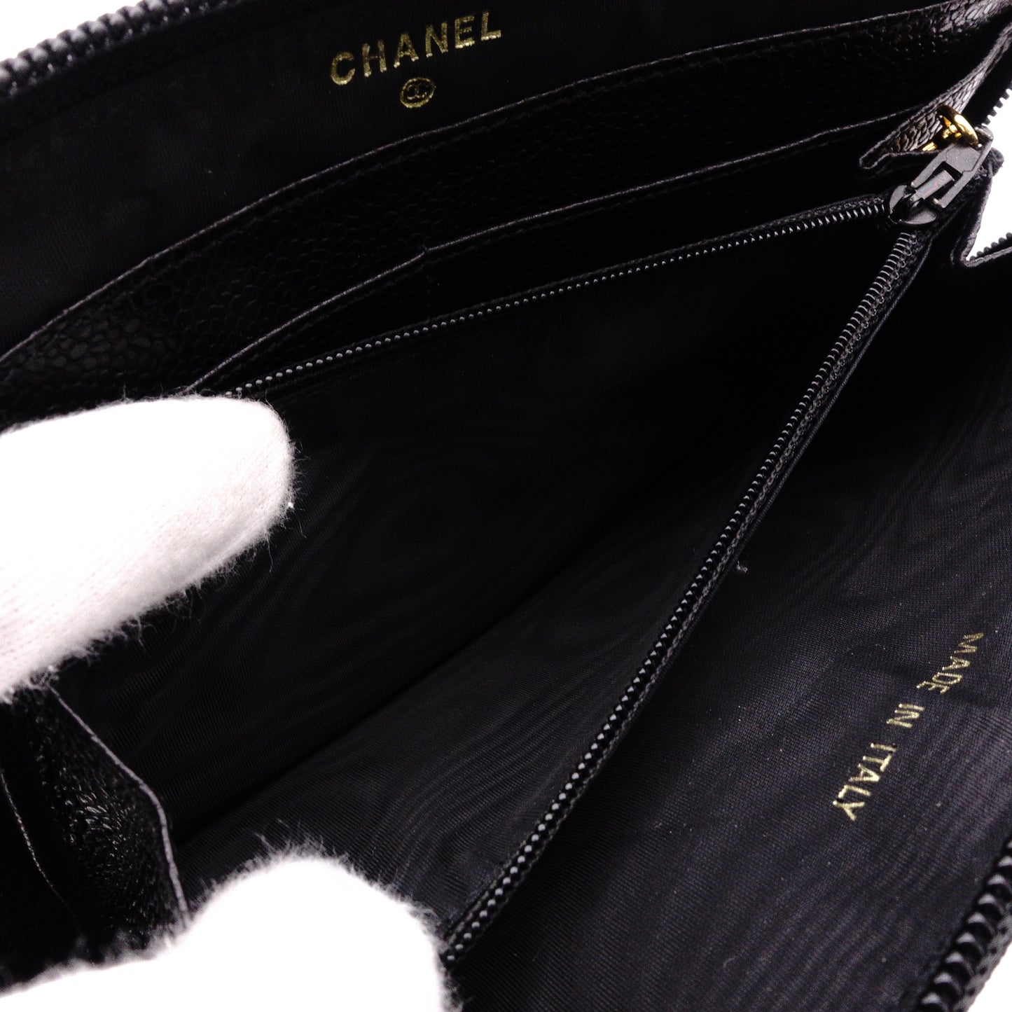 CHANEL シャネル キャビアスキン 長財布 レザー ブラック【中古】 レディース