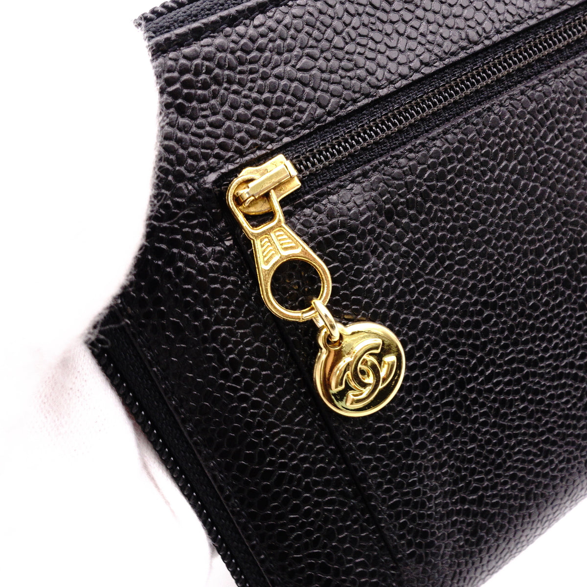 CHANEL シャネル キャビアスキン 長財布 レザー ブラック【中古】 レディース