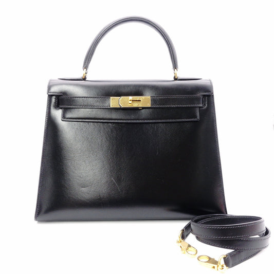 Hermès L'Tournée Kelly 28 Handbag, Leather, Black, Women's, 〇E Stamp, Gold Hardware