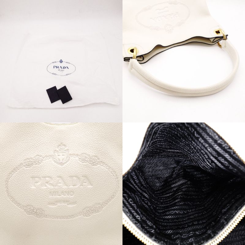 PRADA VITELLO PHOENIX Shoulder Bag White Leather White Logo Gold Hardware Single Shoulder R8020404