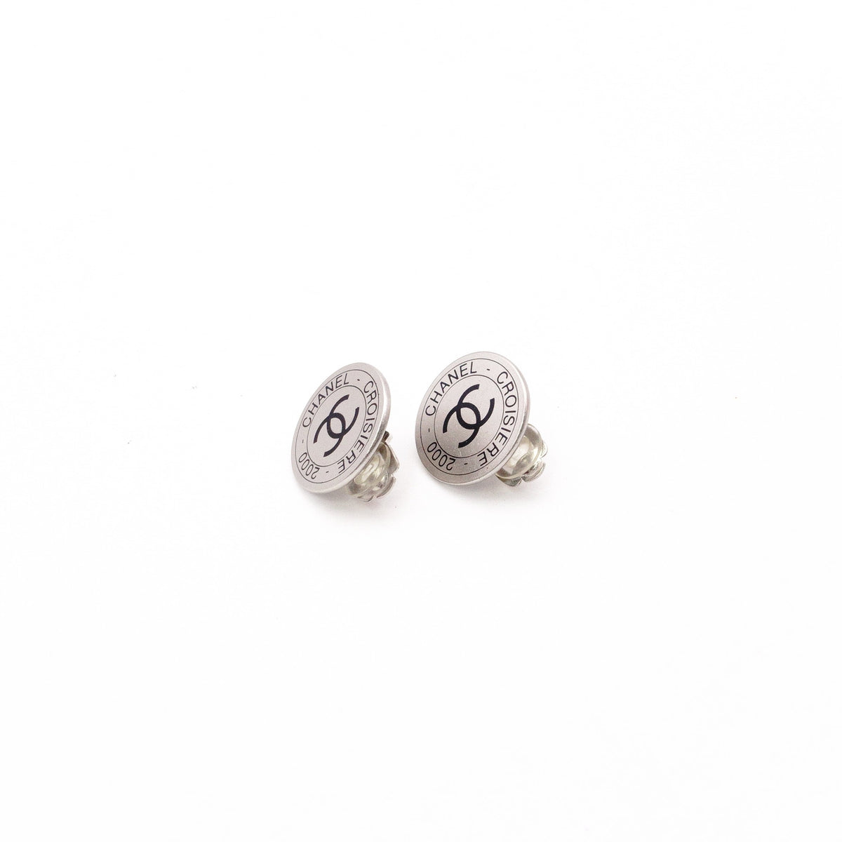 CHANEL 2000 Cruise Collection Earrings, Metal, Silver, Women's, CC Logo
