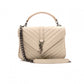 SAINT LAURENT College Handbag, Leather, Beige, 2-Way, Silver Hardware, Crossbody