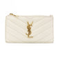 SAINT LAURENT Cassandra Coin Purse, Leather, Off-White, Gold Hardware, Card Holder, YSL