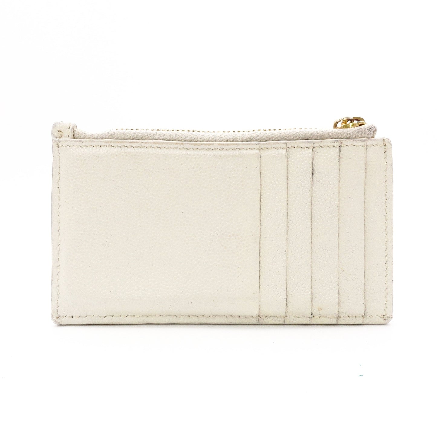 SAINT LAURENT Cassandra Coin Purse, Leather, Off-White, Gold Hardware, Card Holder, YSL