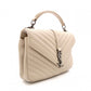 SAINT LAURENT College Handbag, Leather, Beige, 2-Way, Silver Hardware, Crossbody
