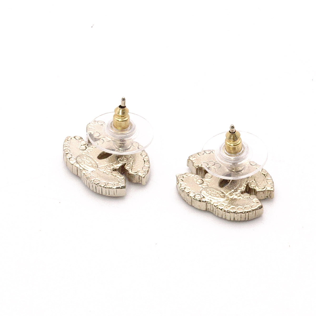 CHANEL Coco Logo Earrings, Metal/Rhinestones, Silver, Women's, Striped, White x Black, CC Logo