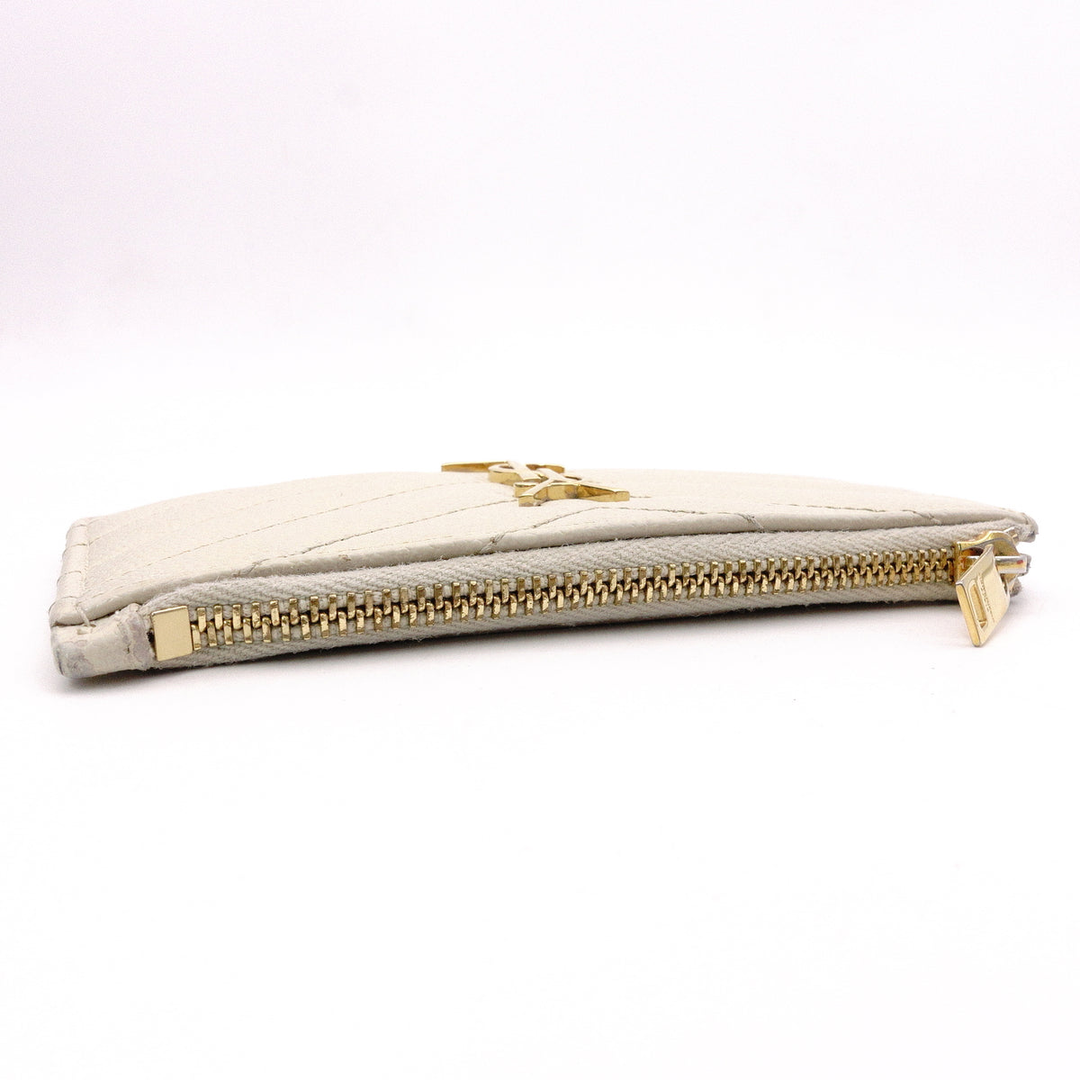 SAINT LAURENT Cassandra Coin Purse, Leather, Off-White, Gold Hardware, Card Holder, YSL