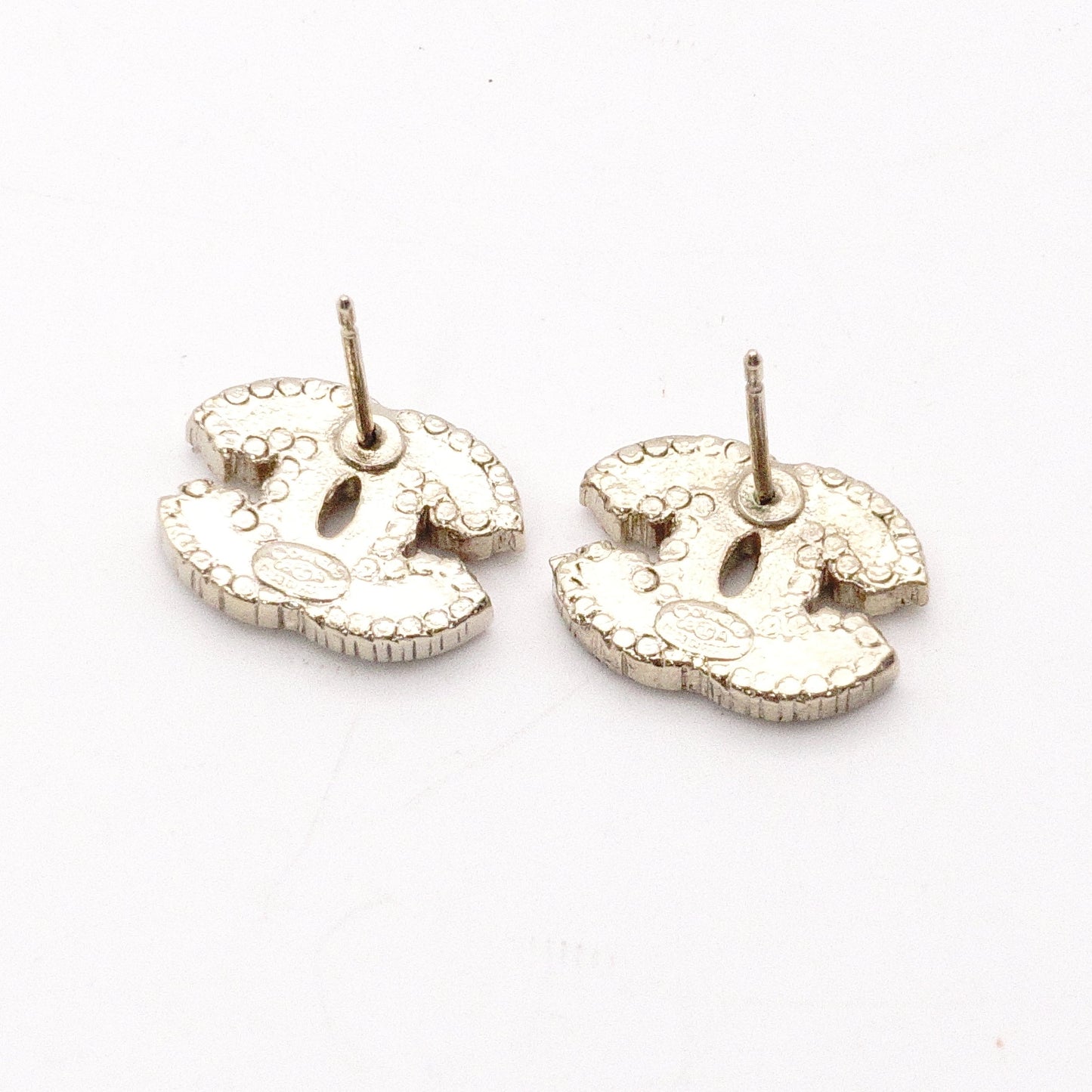 CHANEL Coco Logo Earrings, Metal/Rhinestones, Silver, Women's, Striped, White x Black, CC Logo