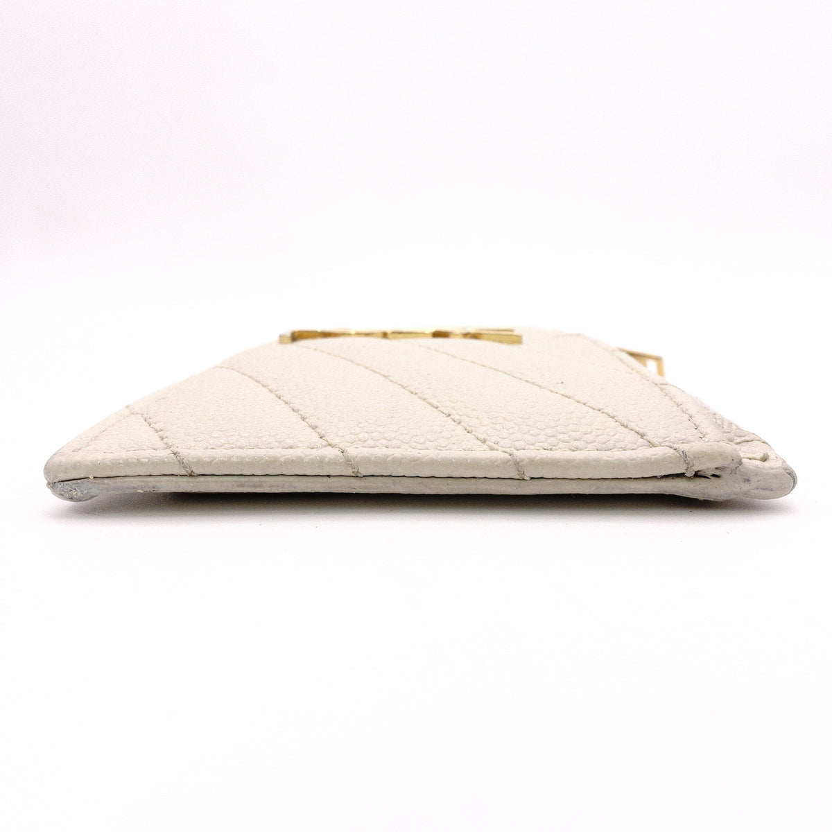 SAINT LAURENT Cassandra Coin Purse, Leather, Off-White, Gold Hardware, Card Holder, YSL