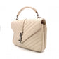 SAINT LAURENT College Handbag, Leather, Beige, 2-Way, Silver Hardware, Crossbody
