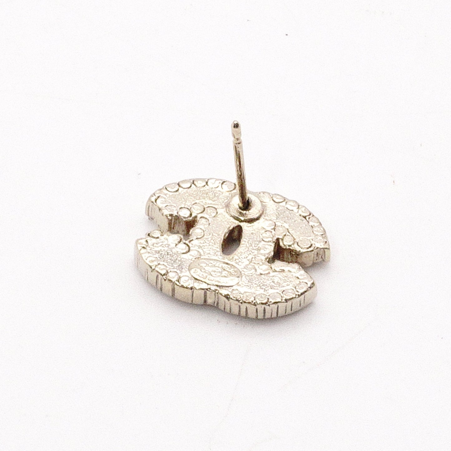 CHANEL Coco Logo Earrings, Metal/Rhinestones, Silver, Women's, Striped, White x Black, CC Logo