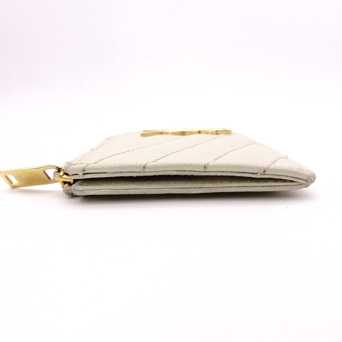 SAINT LAURENT Cassandra Coin Purse, Leather, Off-White, Gold Hardware, Card Holder, YSL