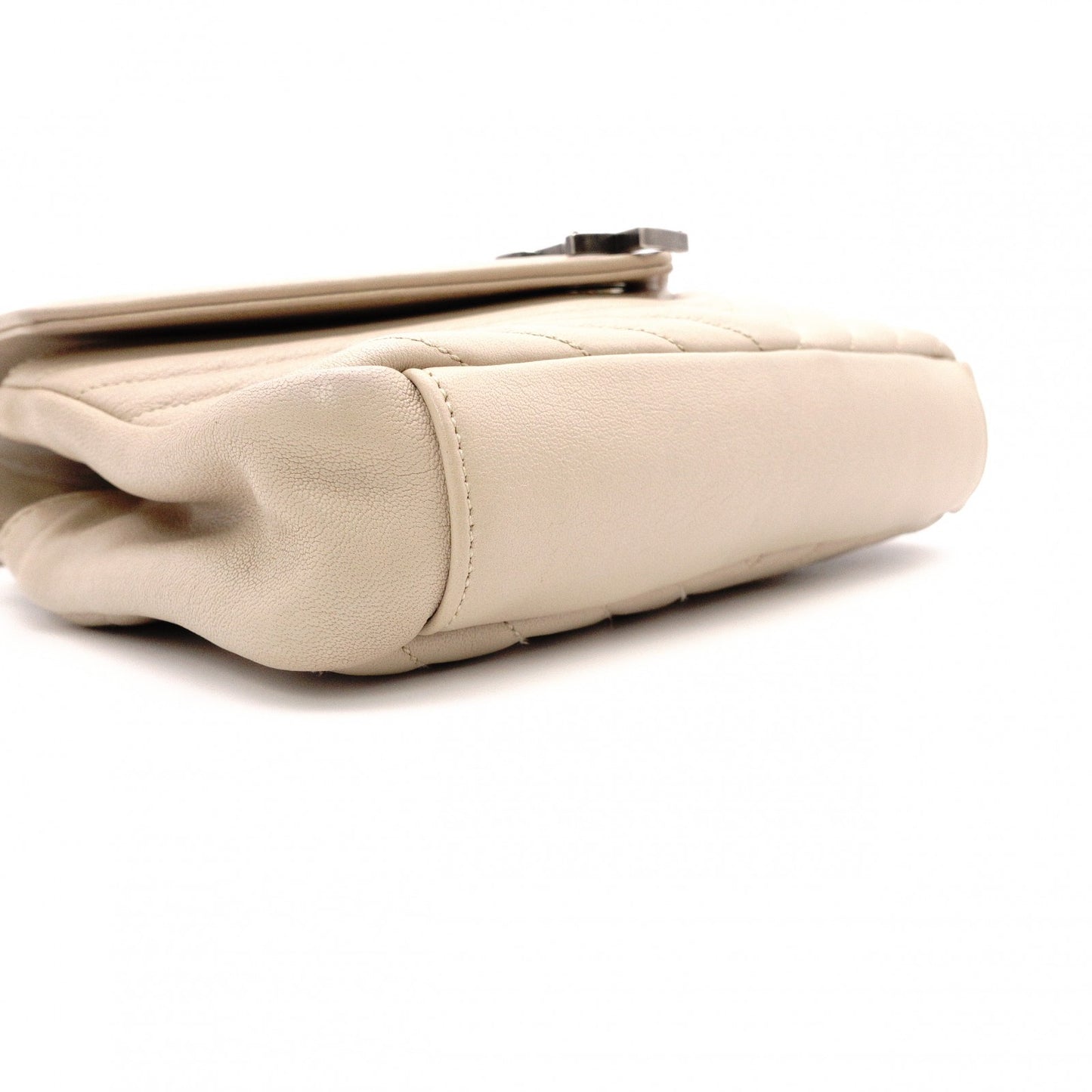 SAINT LAURENT College Handbag, Leather, Beige, 2-Way, Silver Hardware, Crossbody