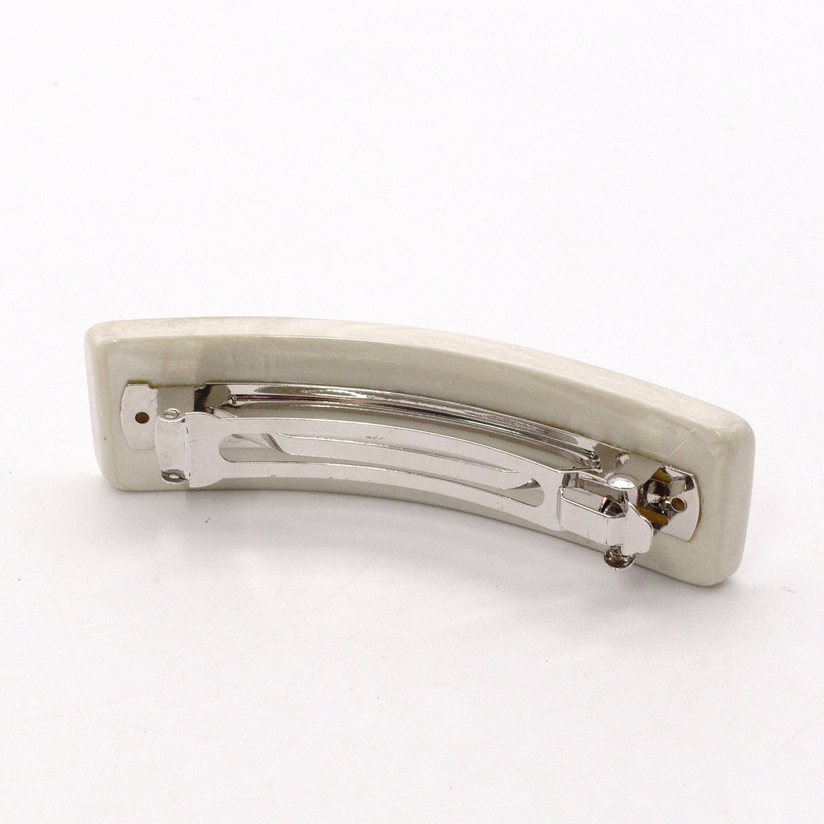 CHANEL Barrette, Metal, White, Women's, Plate, Silver Hardware, Hair Clip