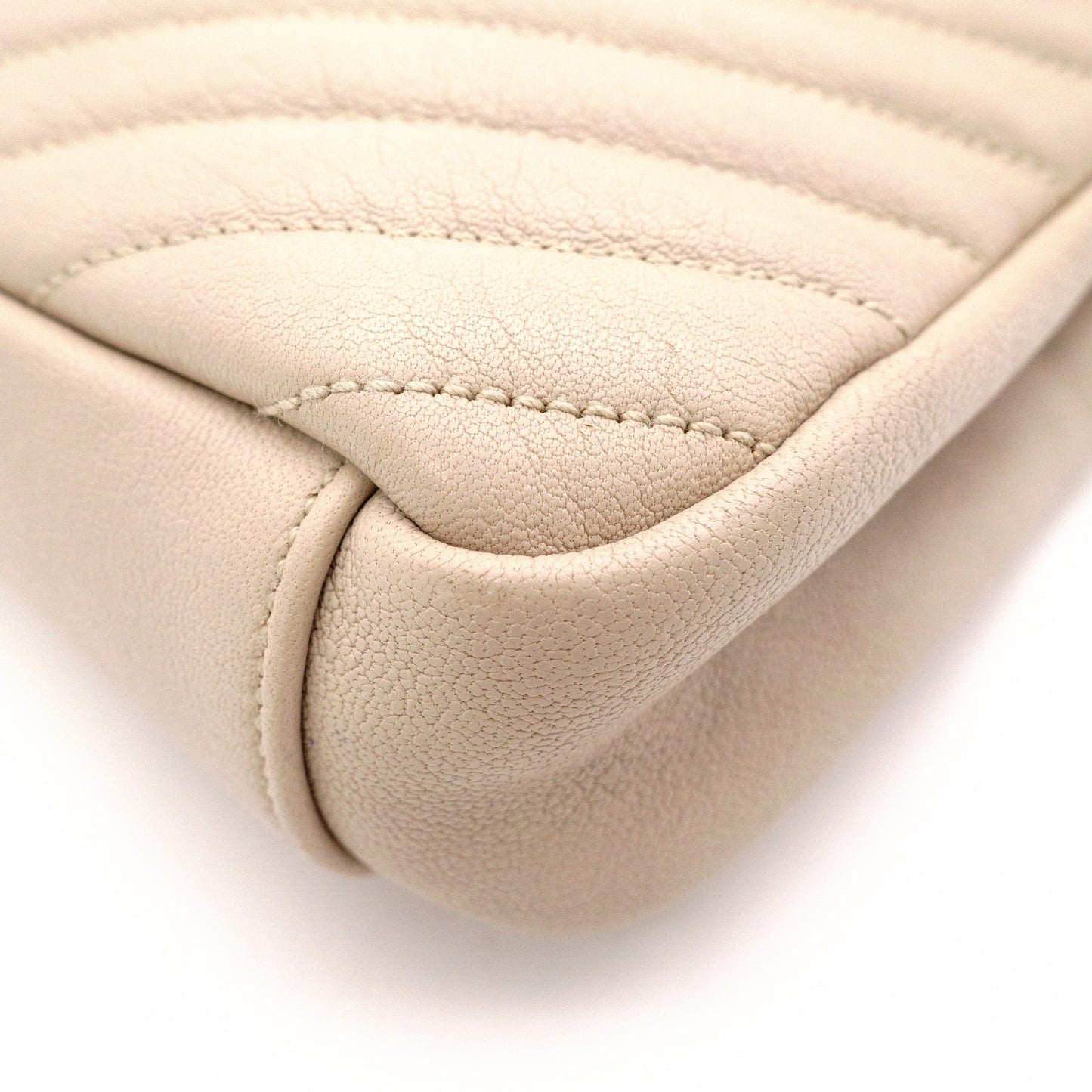 SAINT LAURENT College Handbag, Leather, Beige, 2-Way, Silver Hardware, Crossbody