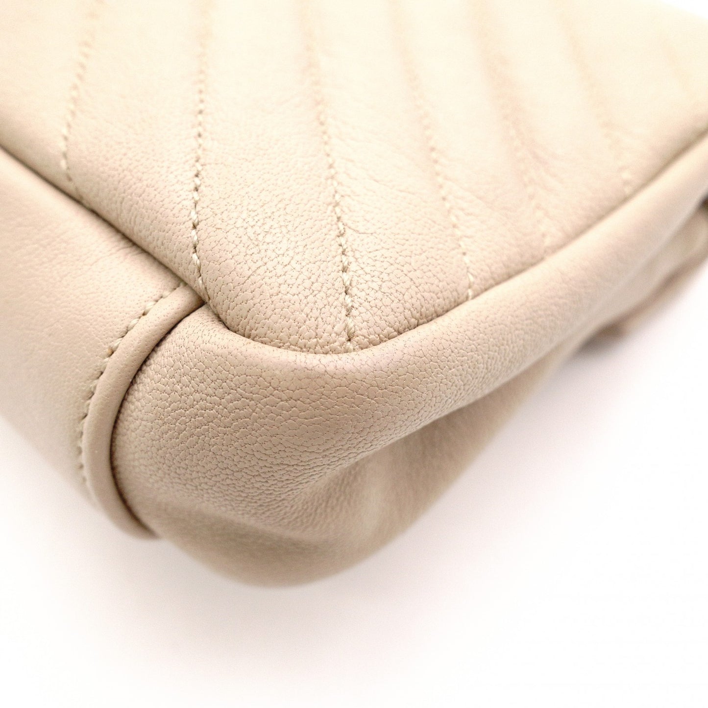 SAINT LAURENT College Handbag, Leather, Beige, 2-Way, Silver Hardware, Crossbody