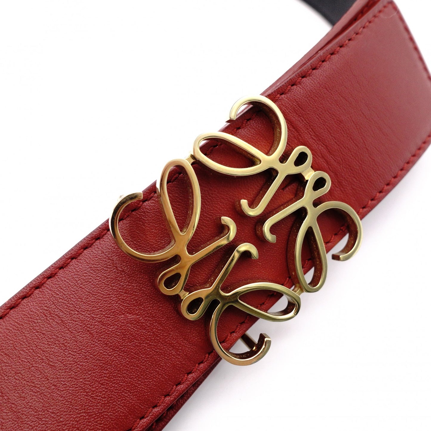LOEWE Reversible Anagram Belt, Leather, Red, Gold Hardware