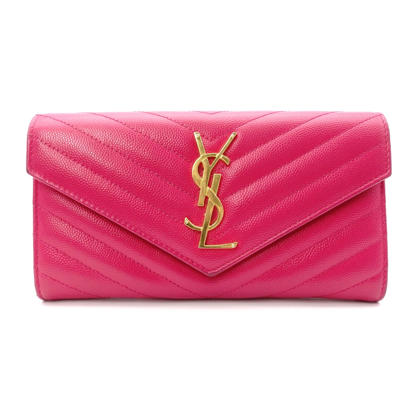 SAINT LAURENT Cassandra Long Wallet, Leather, Pink, Women's, YSL, Gold Hardware