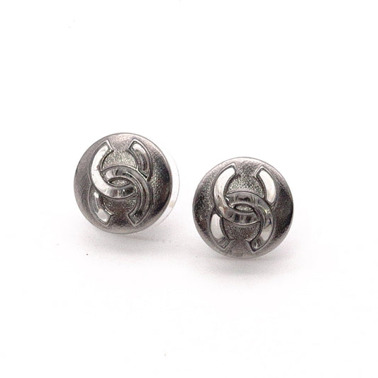 CHANEL Earrings, Metal, Gunmetal, Women's, Silver, CC Logo, Coco Logo