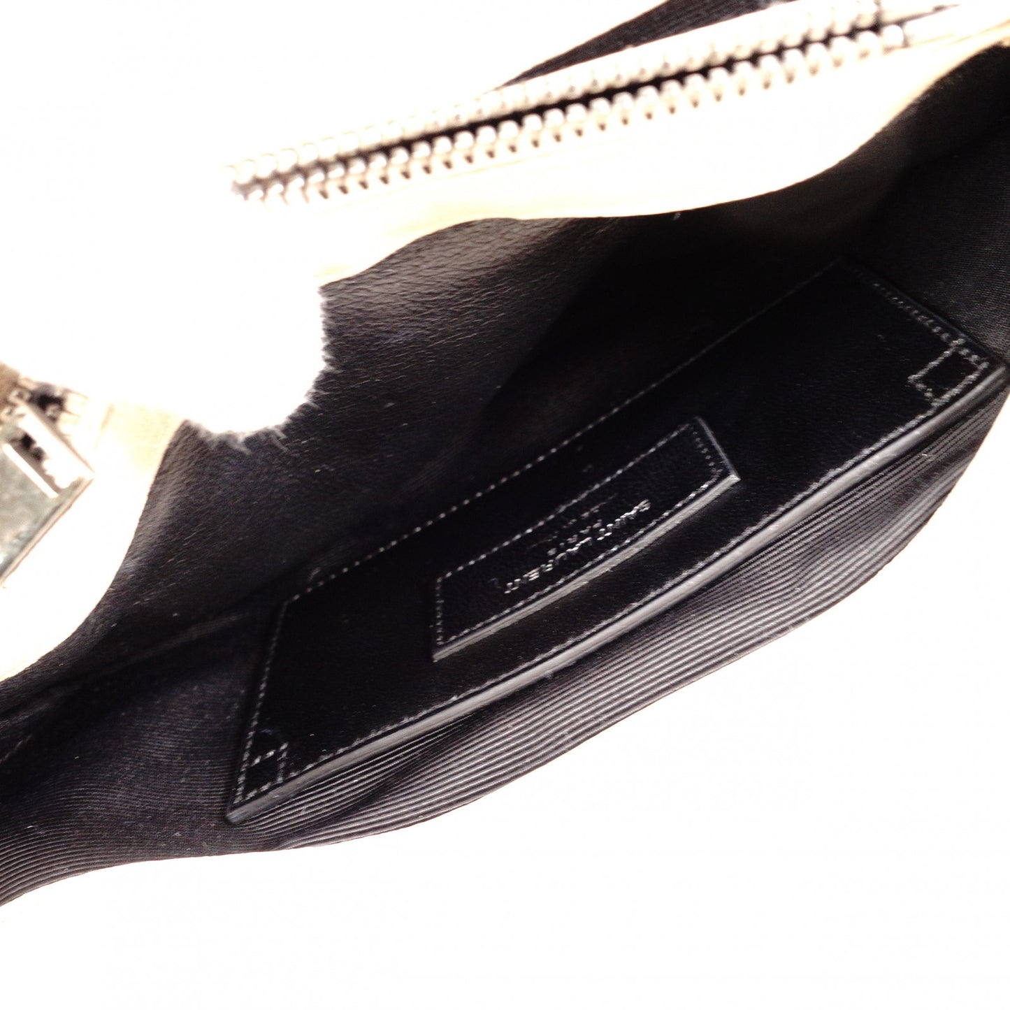 SAINT LAURENT College Handbag, Leather, Beige, 2-Way, Silver Hardware, Crossbody