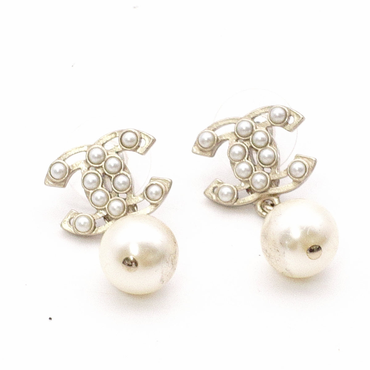 CHANEL Earrings, Metal/Fake Pearls, White, Women's, CC Mark, CC Logo