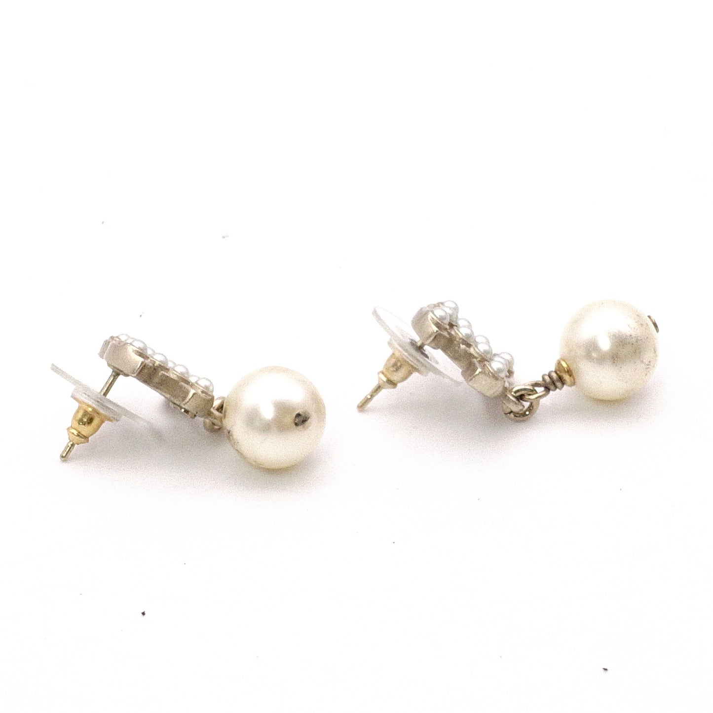 CHANEL Earrings, Metal/Fake Pearls, White, Women's, CC Mark, CC Logo