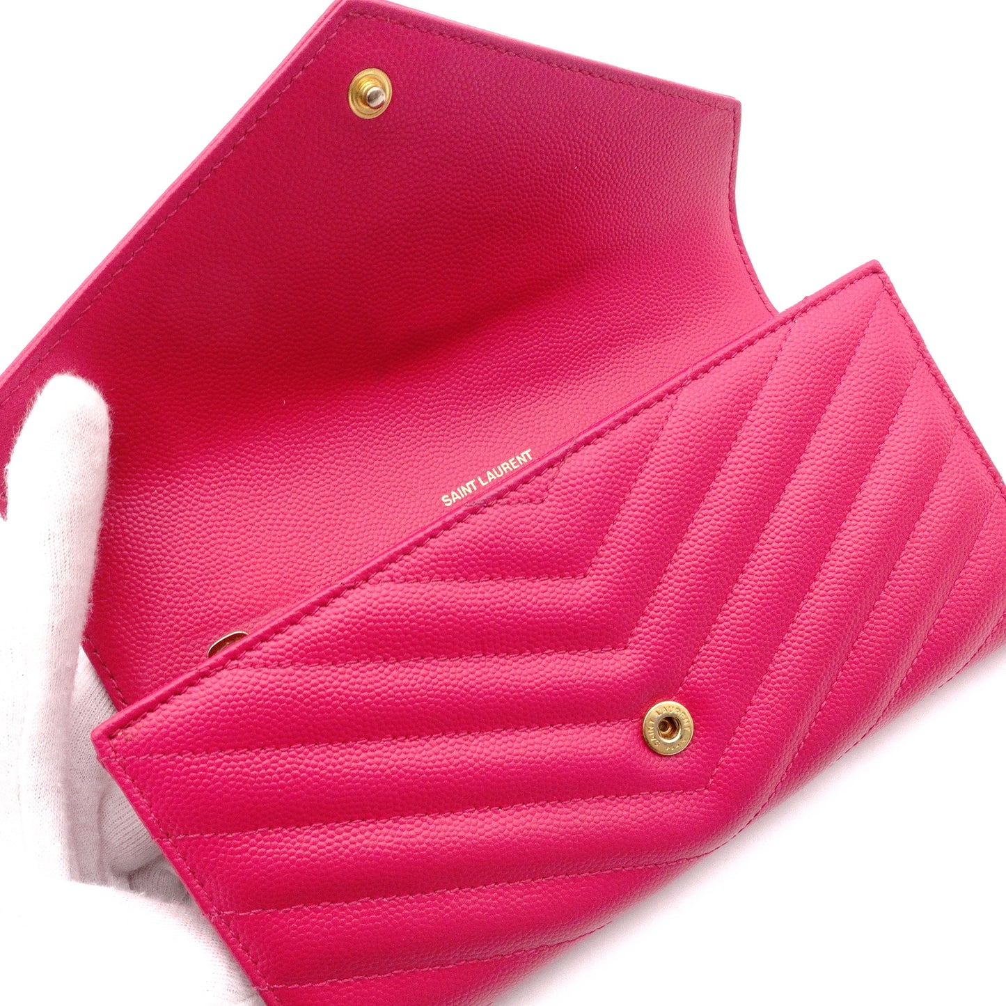 SAINT LAURENT Cassandra Long Wallet, Leather, Pink, Women's, YSL, Gold Hardware