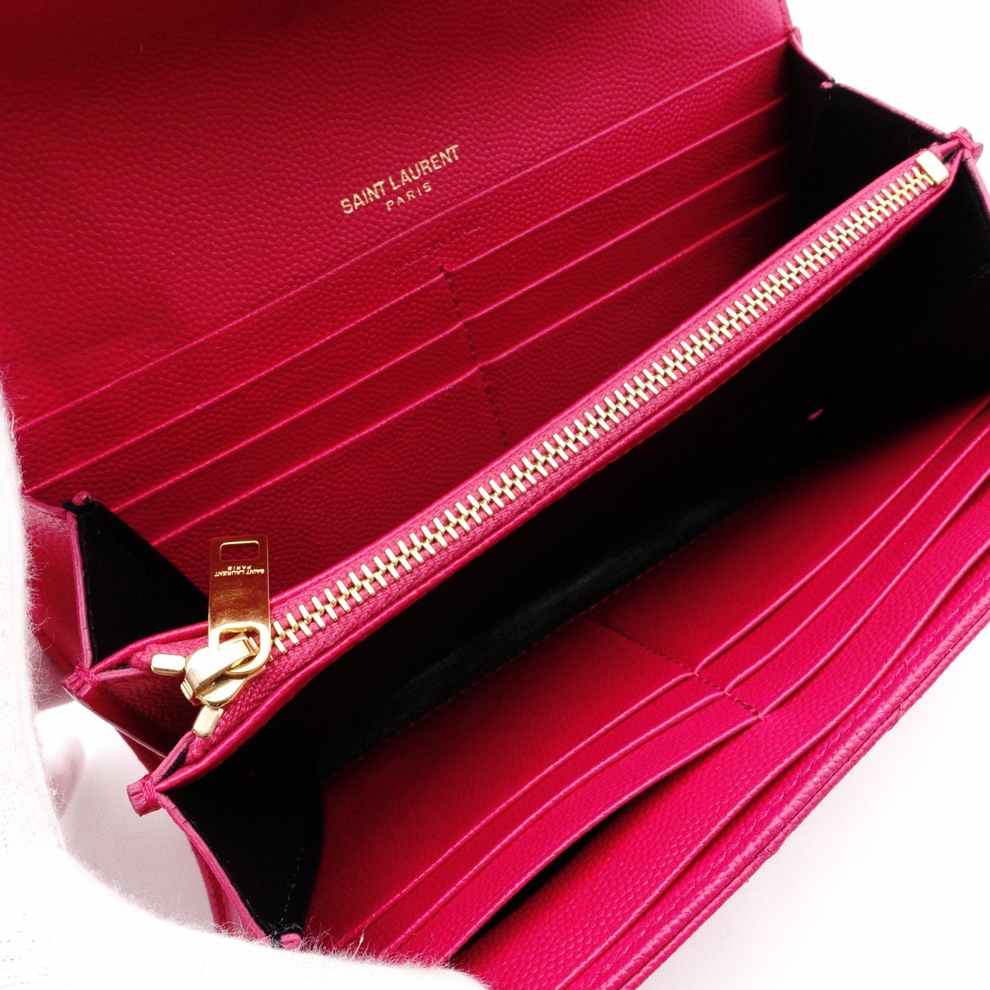 SAINT LAURENT Cassandra Long Wallet, Leather, Pink, Women's, YSL, Gold Hardware
